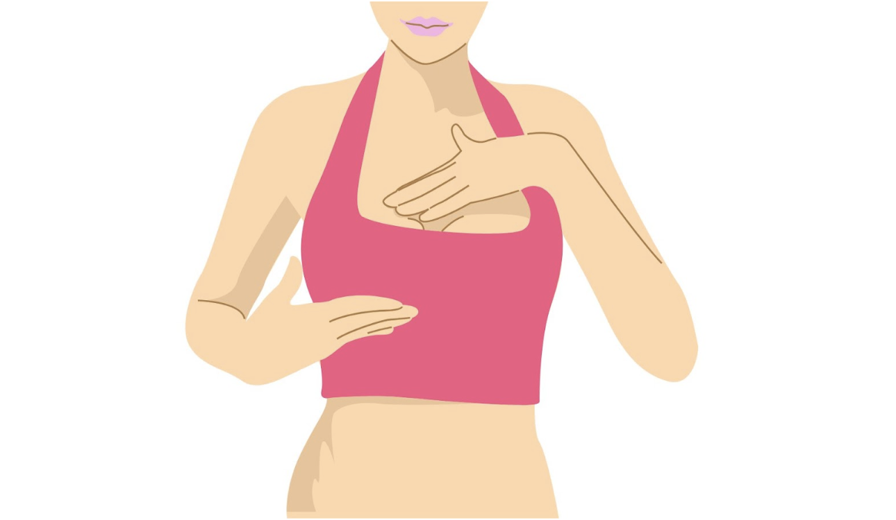 粉色背心女性進行胸部淋巴或乳腺按摩插圖