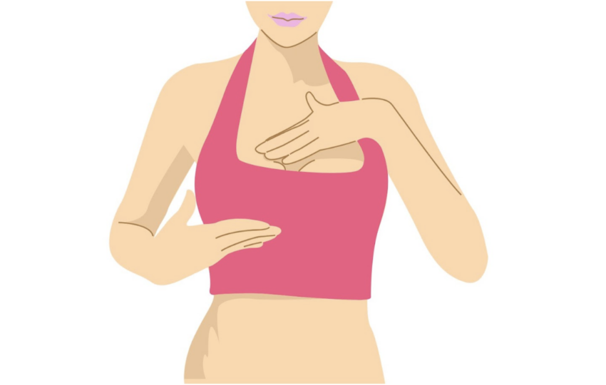 粉色背心女性進行胸部淋巴或乳腺按摩插圖